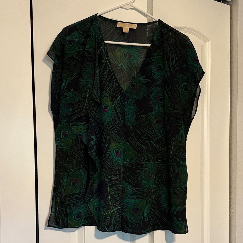 Michael Kors Green Peacock Feather Women's Top